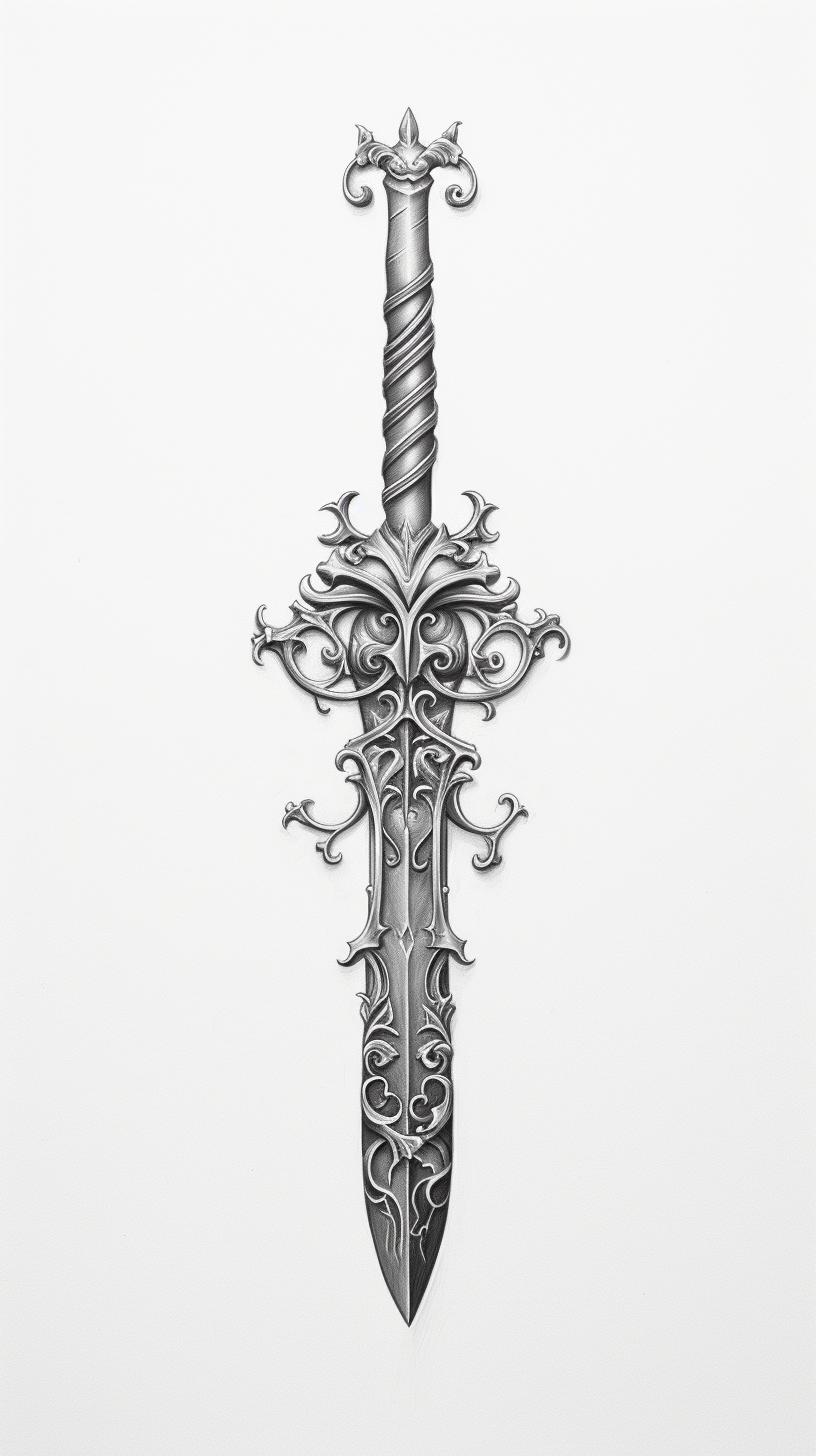 Pointillistic medieval sword tattoo design