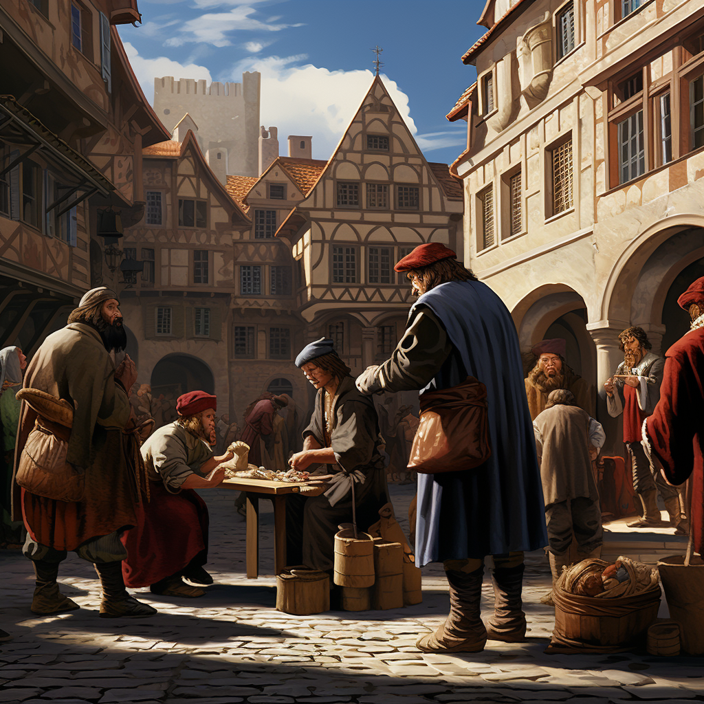 Medieval thief pickpocketing in city