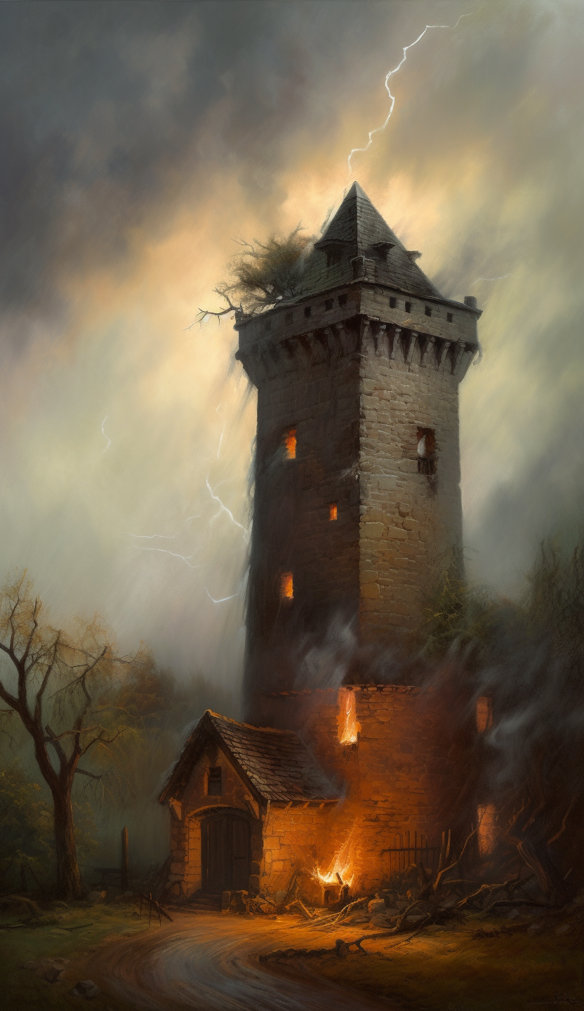 Image of a medieval tower on fire