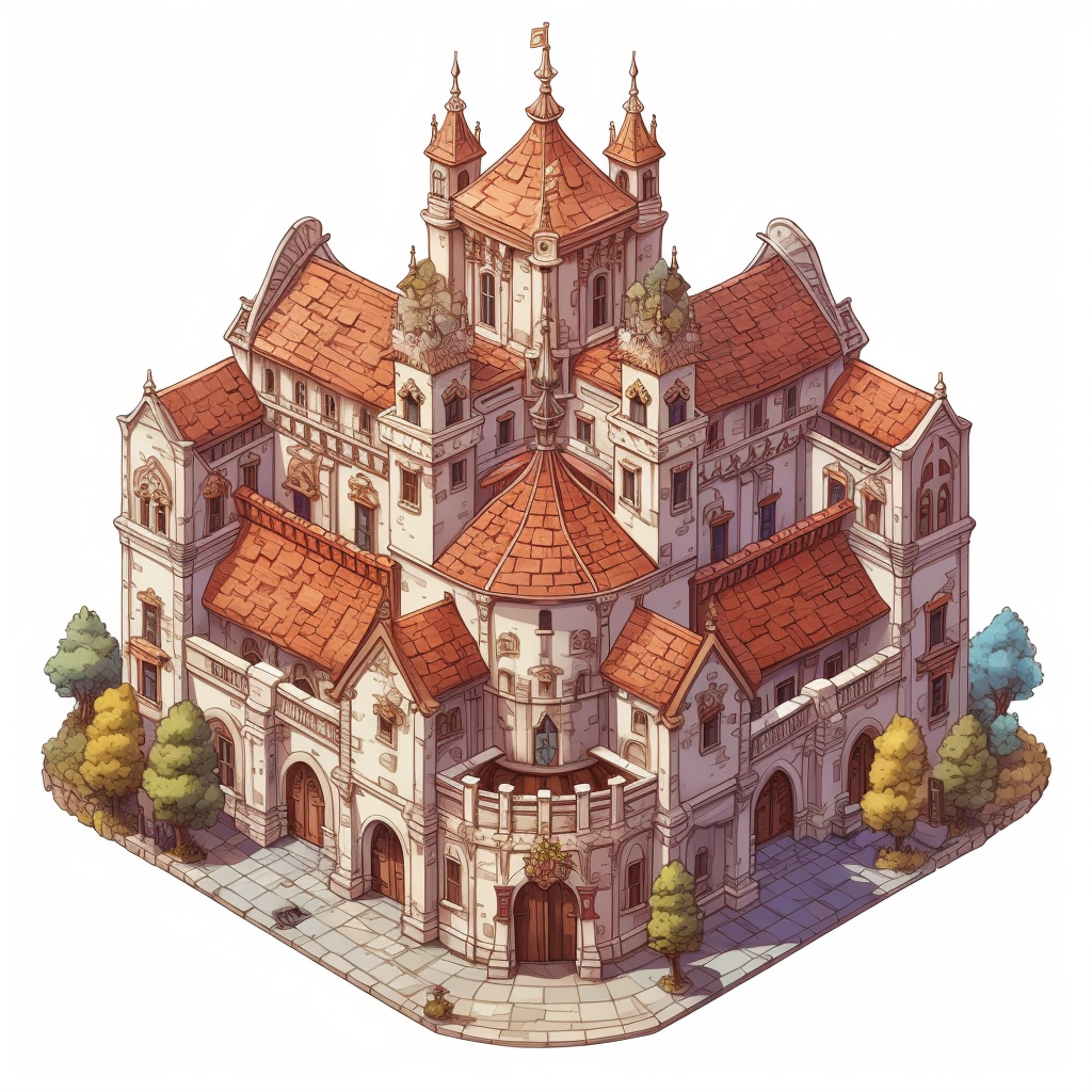 Isometric drawing of medieval town hall