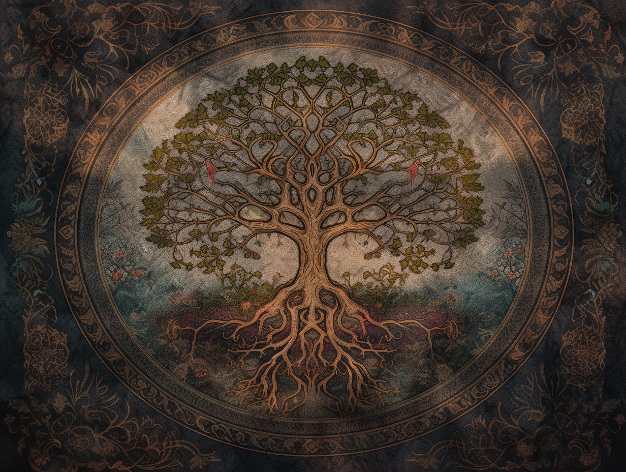 Woven medieval tree of life illustration