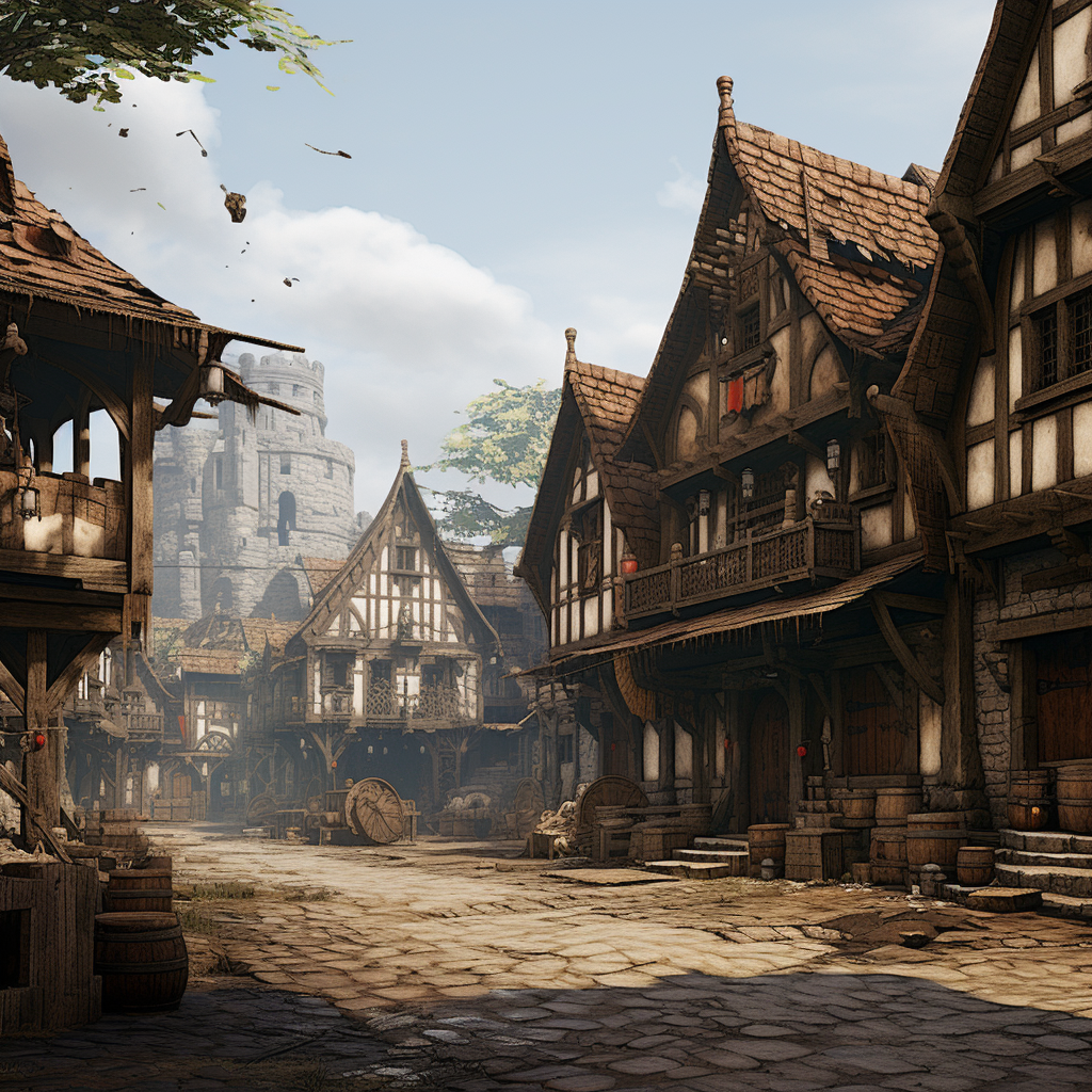 A medieval village square with a DND flair