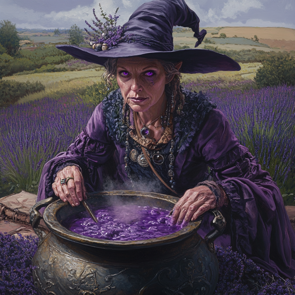 Witch with purple cauldron portrait