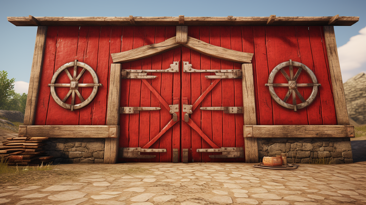 Rustic red barn with closed doors