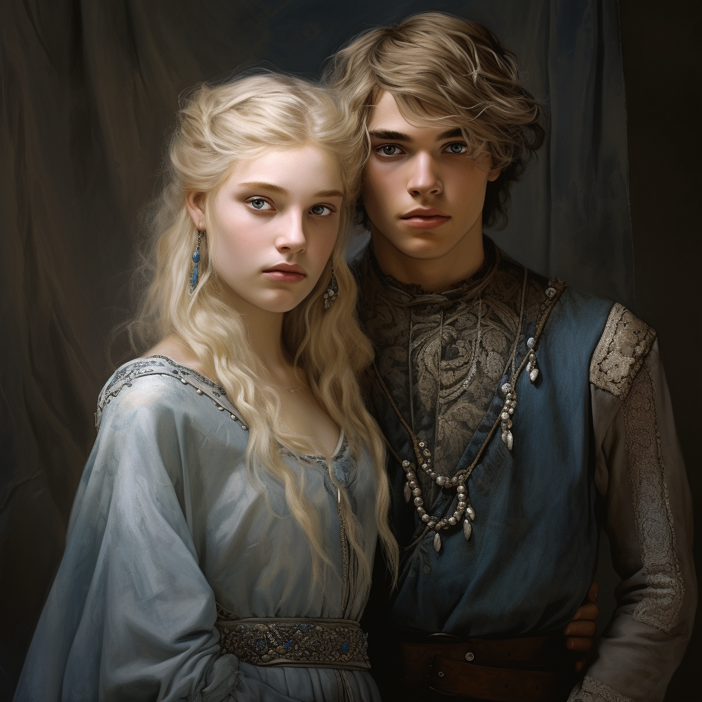 Medieval brother and sister with blonde hair and blue eyes