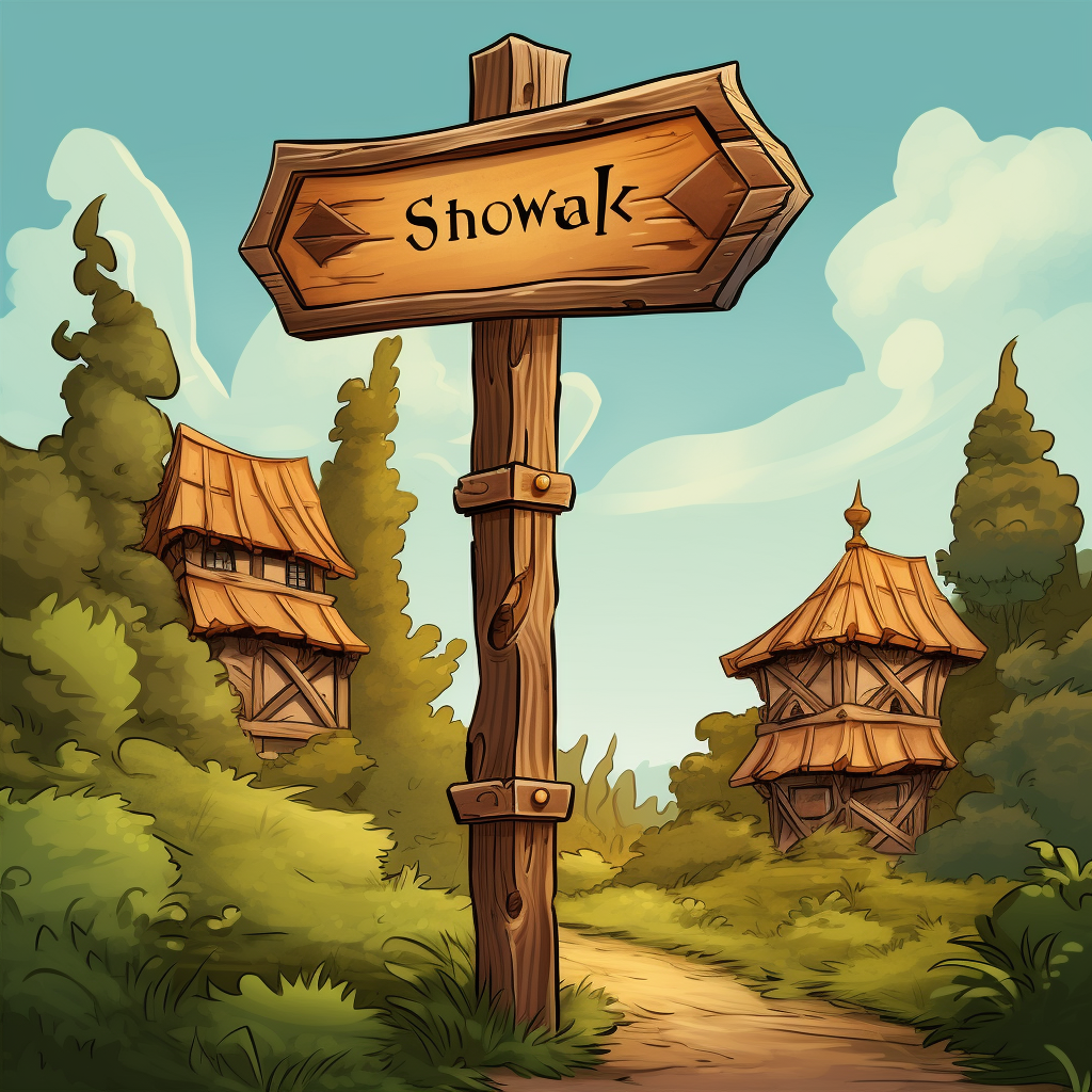 Cartoon wood direction sign in medieval style