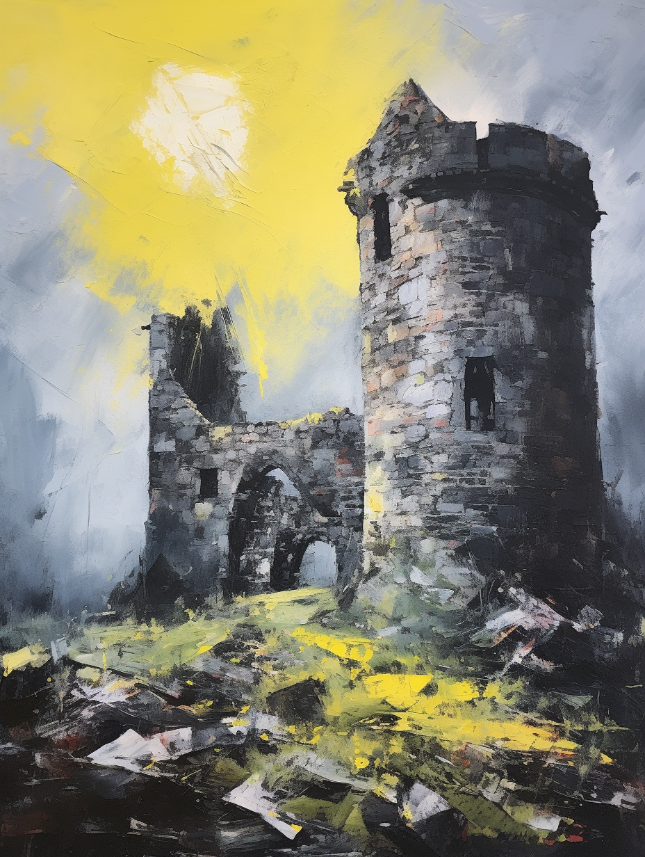 Medieval castle in yellow mist