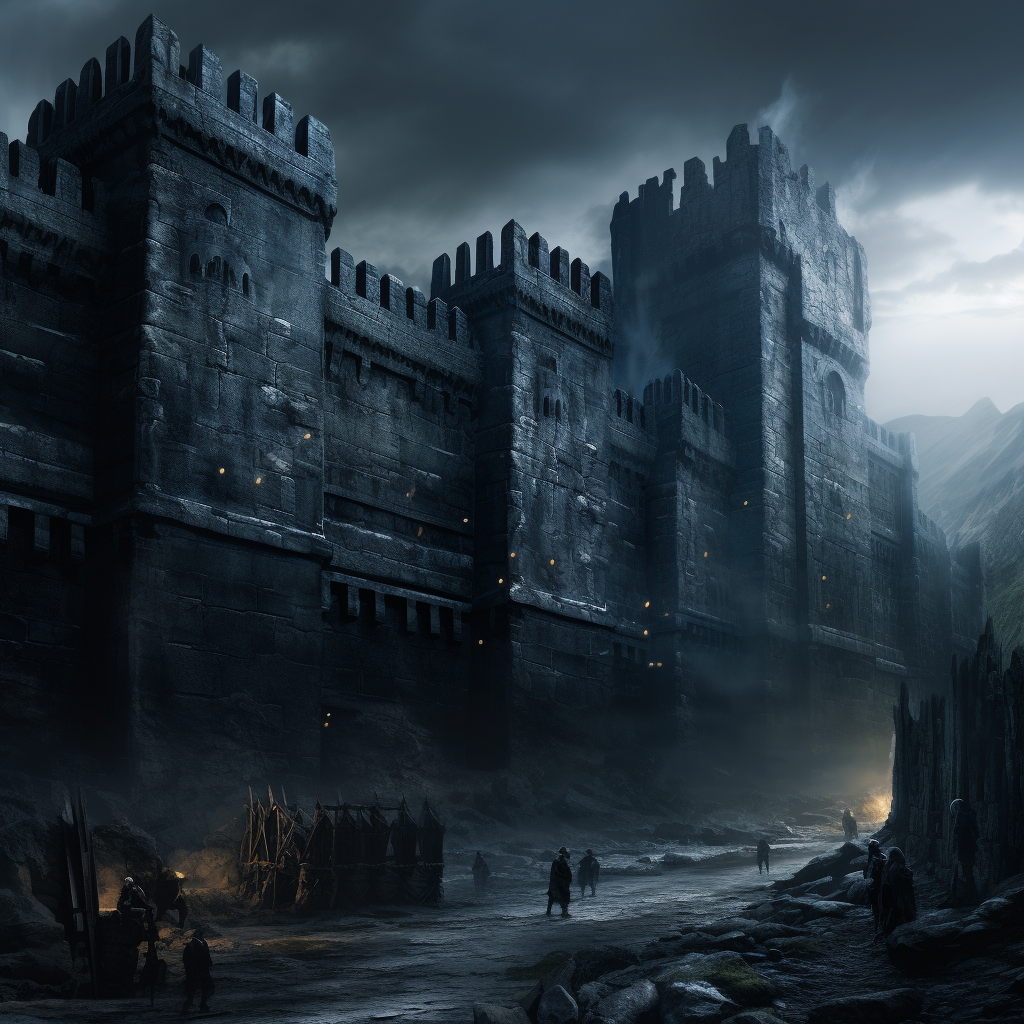 Impressive black wall surrounding medieval city