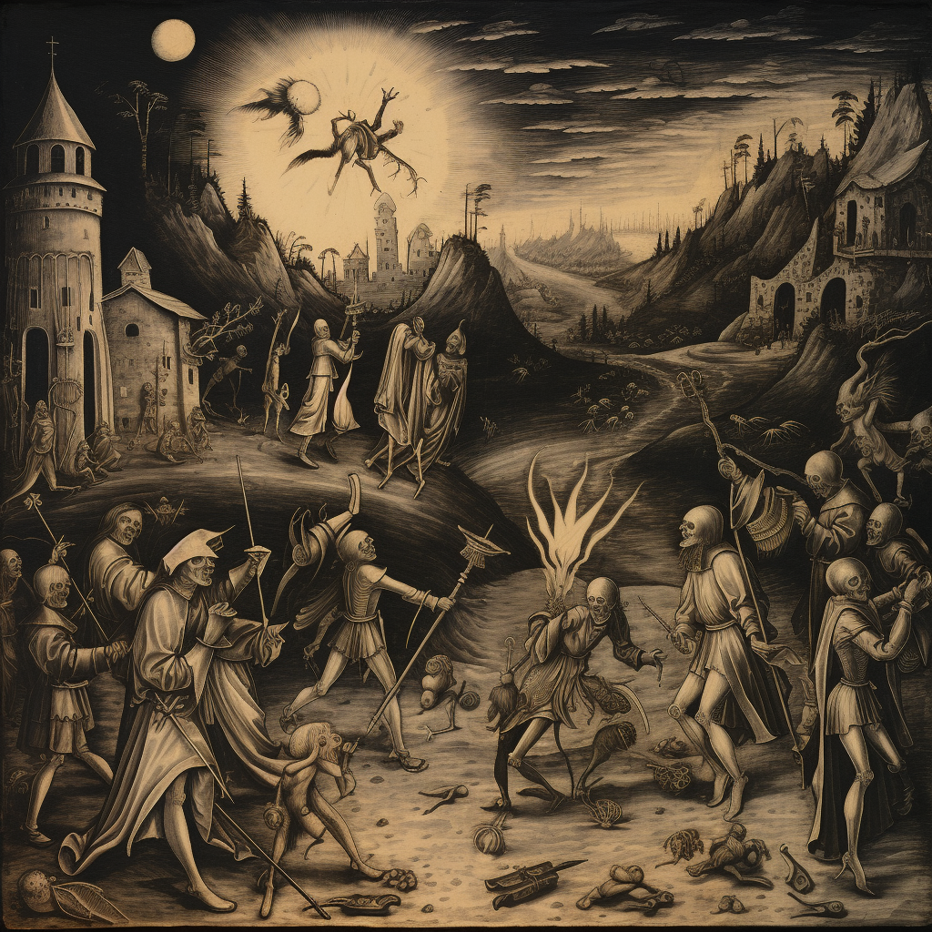 Witch hunting in medieval drawing