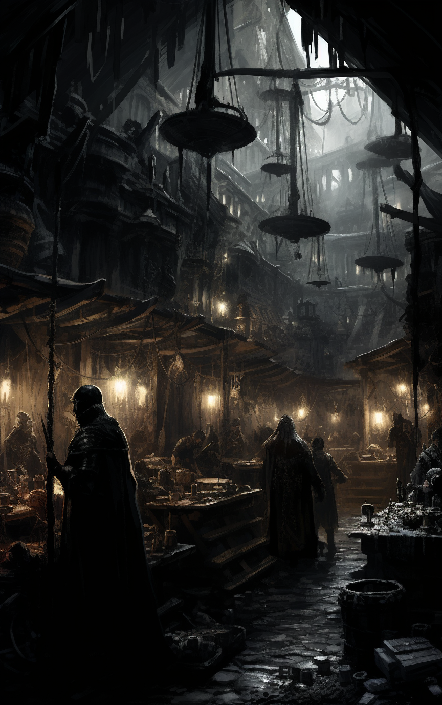 Illustration of a Crowded Medieval Fantasy Bazaar  ✨