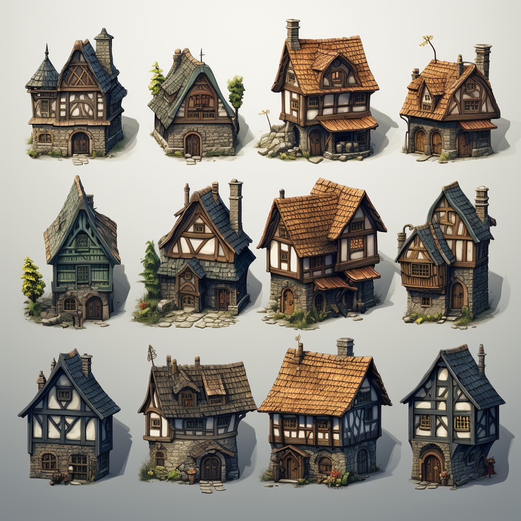 Aerial view of medieval fantasy buildings