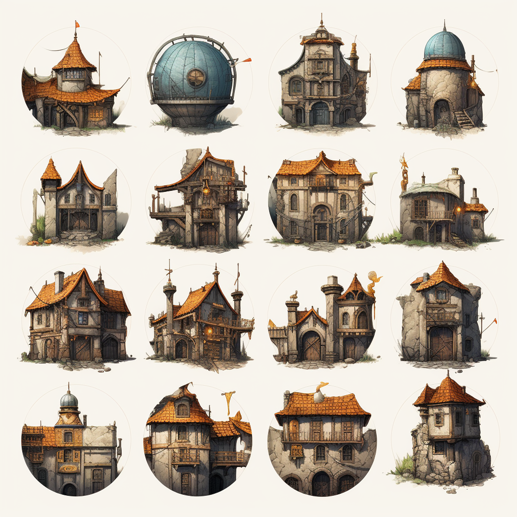 Medieval Fantasy Buildings in Bold Style