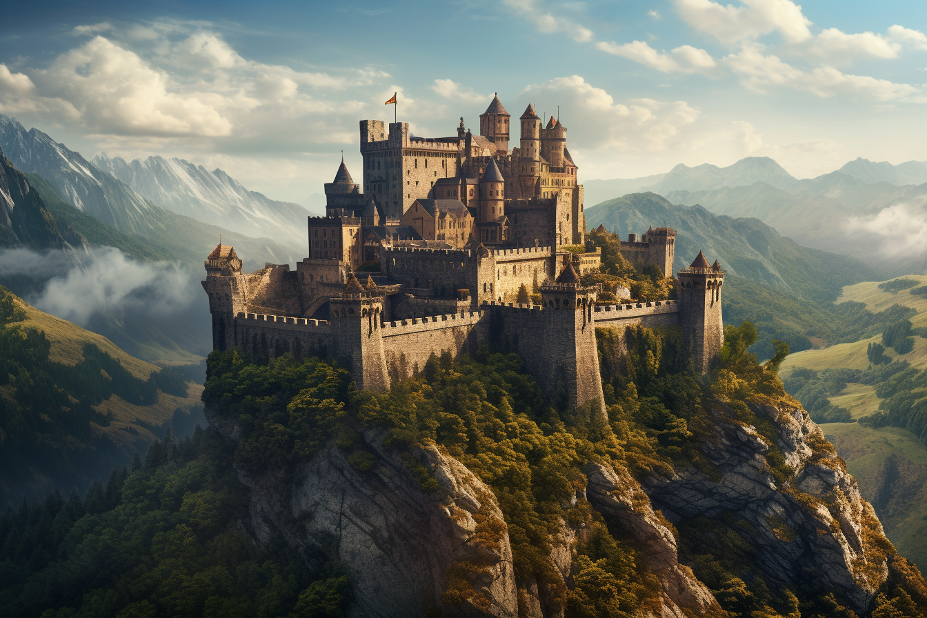 Enchanting medieval fantasy castle on mountain  ✨