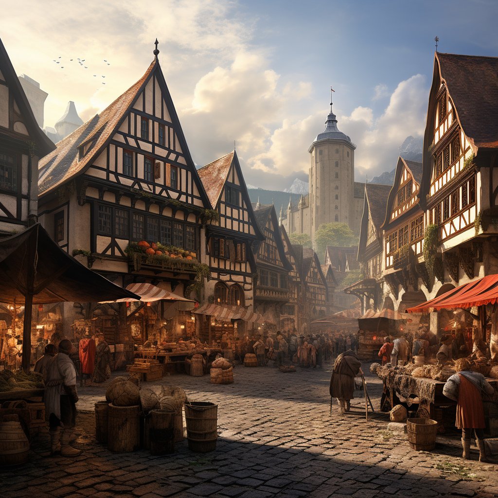 Vibrant medieval German market scene