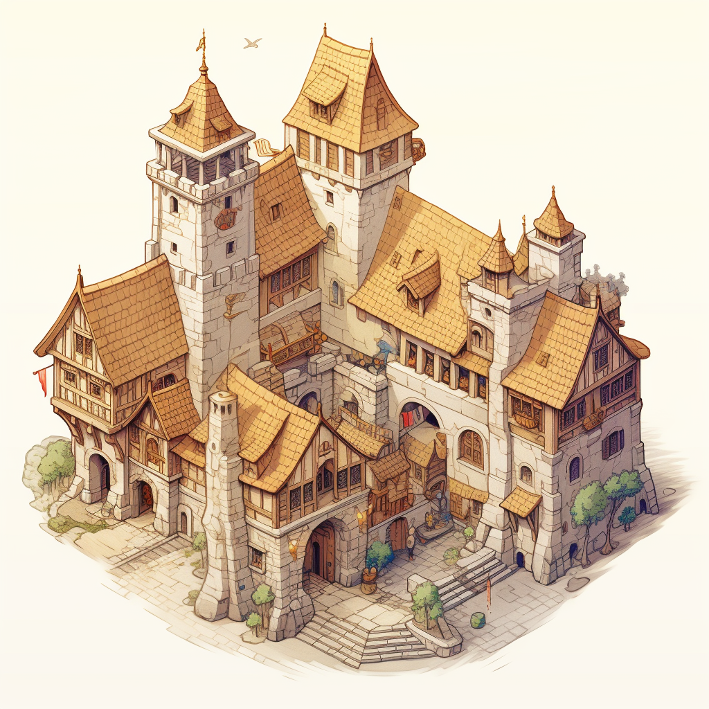 Isometric Drawing of Medieval Guild Hall