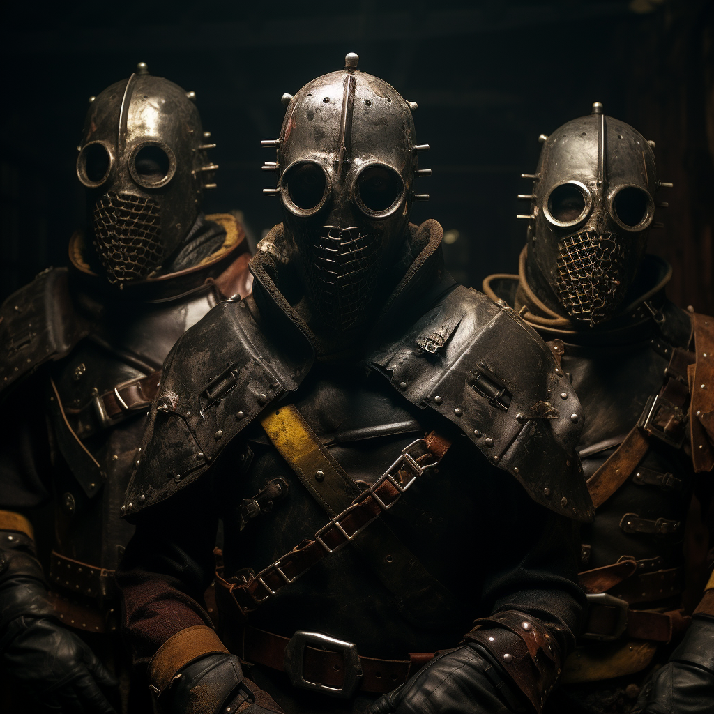 Three medieval knights in post-apocalyptic setting