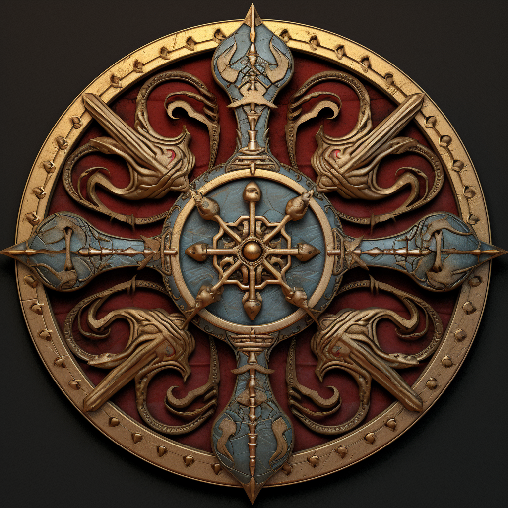 Medieval medicine symbol in vibrant Frank Frazetta style