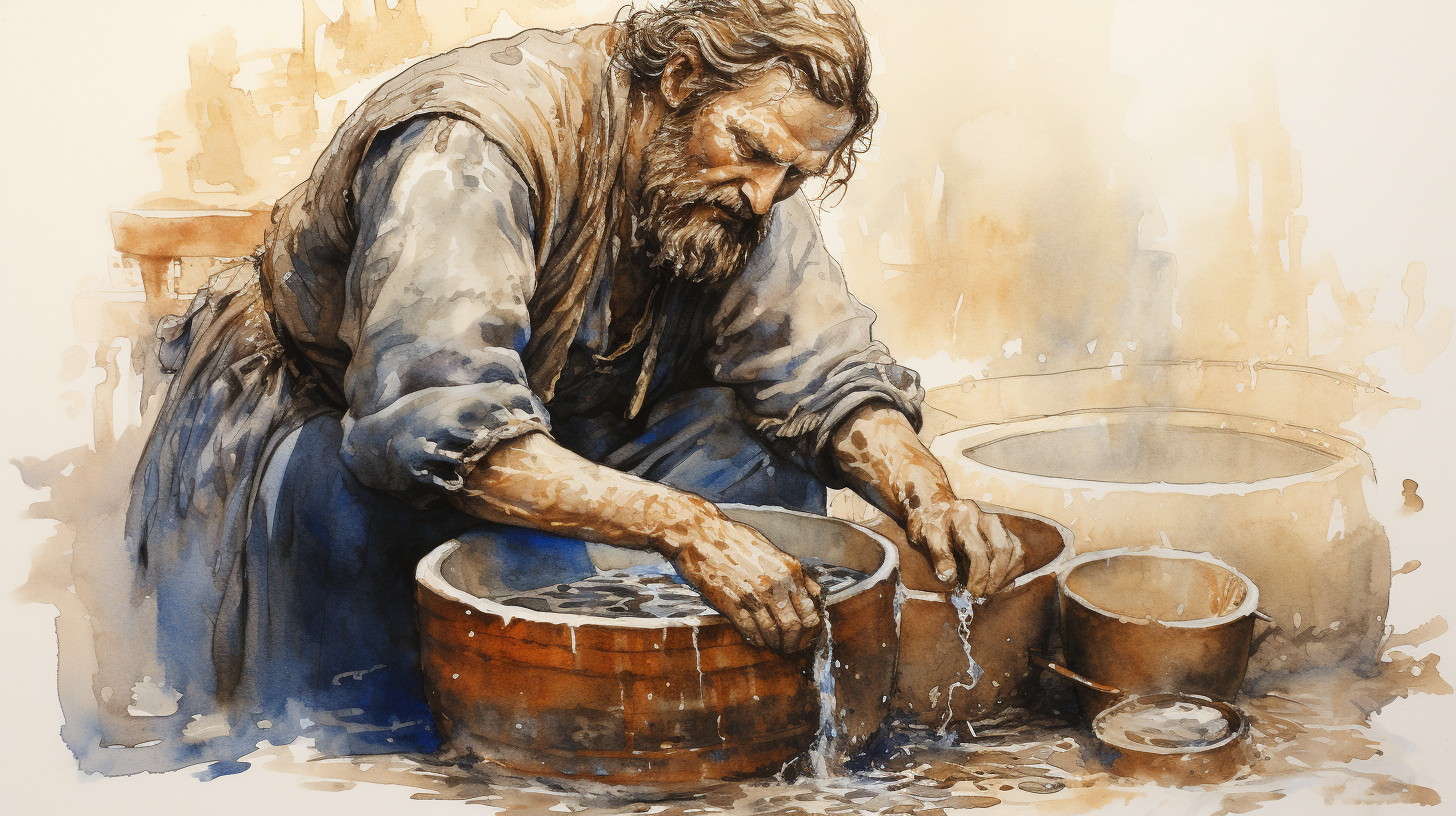 Medieval miller sifting flour quality test