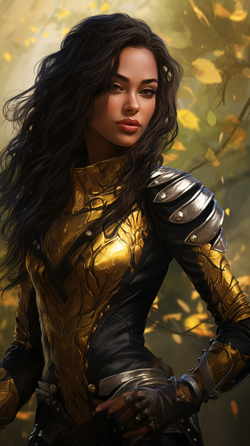 Medieval power ranger girl with black gold armor