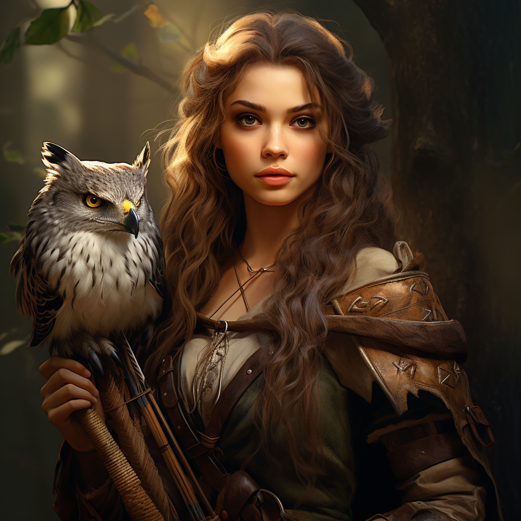 Realistic image of a medieval ranger woman with braids