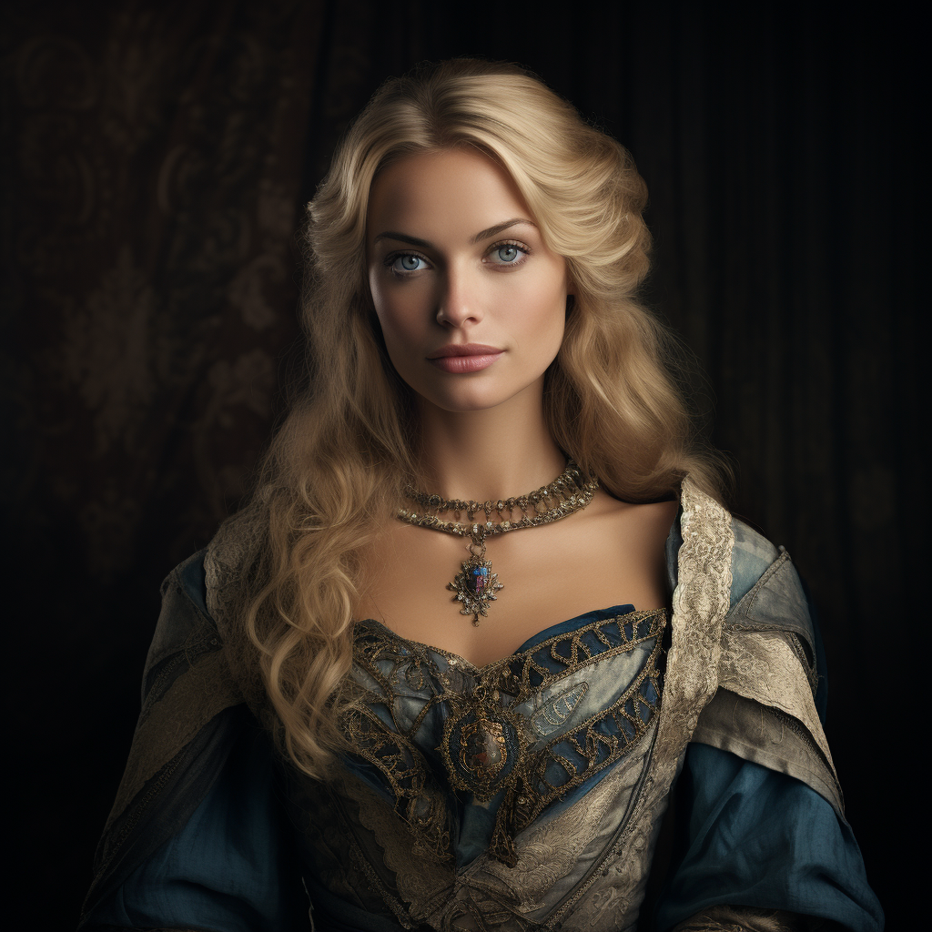 Regal blonde lady with blue eyes