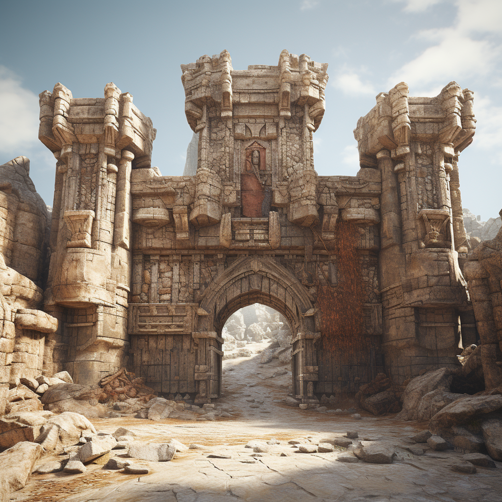 Detailed image of medieval ruins with sand accumulation gates