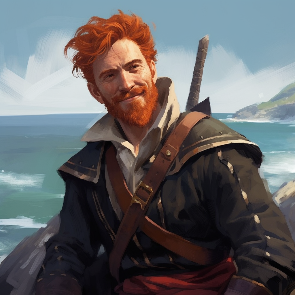 Smiling medieval sailor with red hair