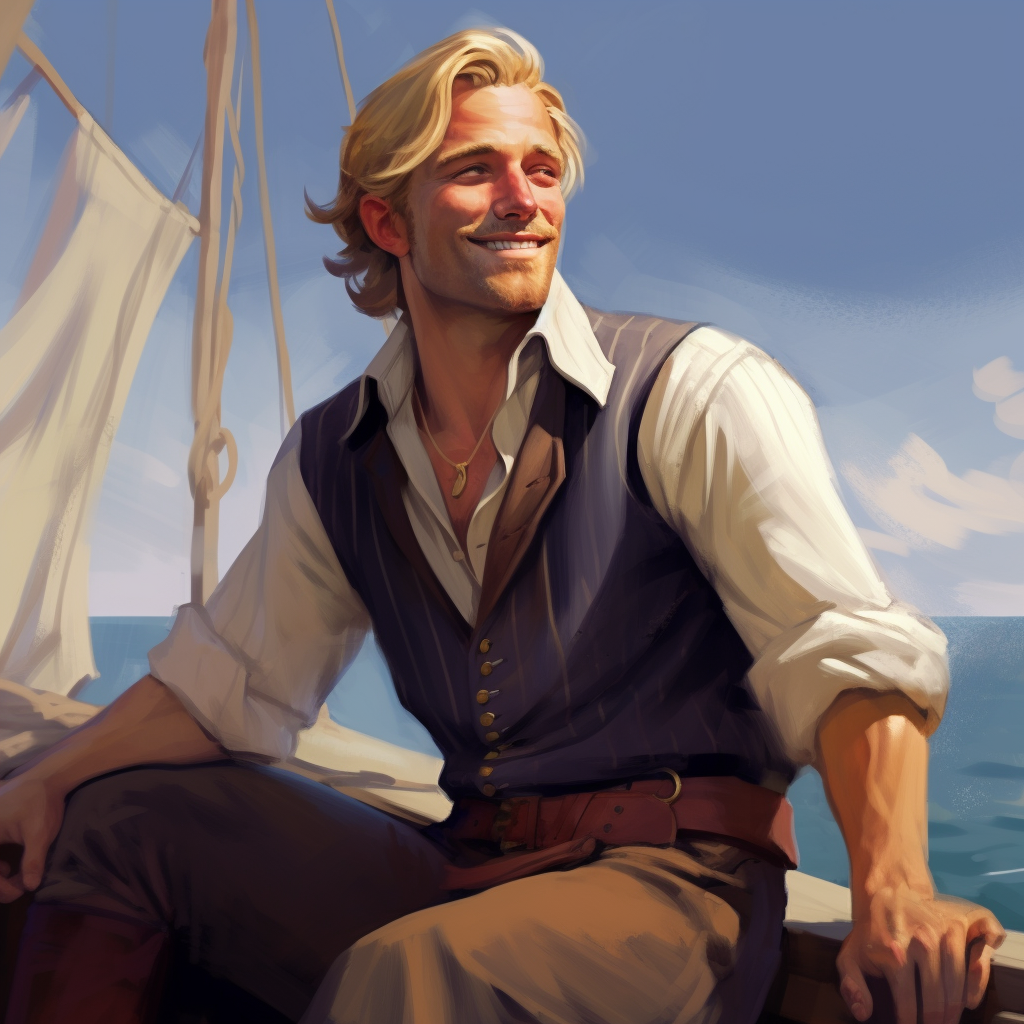 Smiling medieval sailor with blonde hair