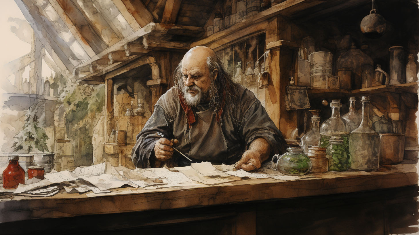 Medieval shopkeeper selling general supplies