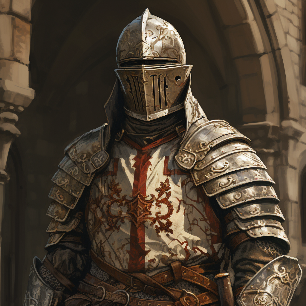 Medieval soldier in holy order armor