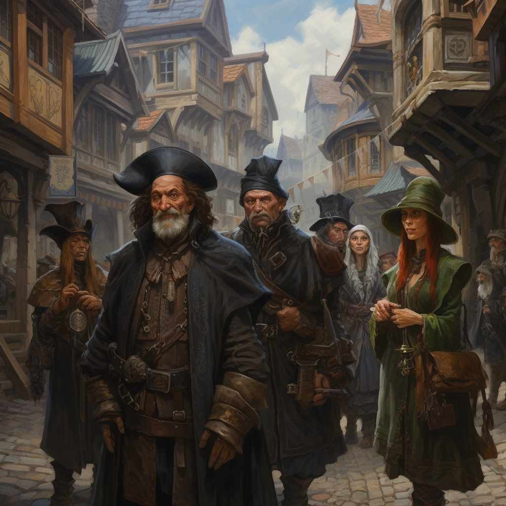 Group of Townsmen in Medieval Street