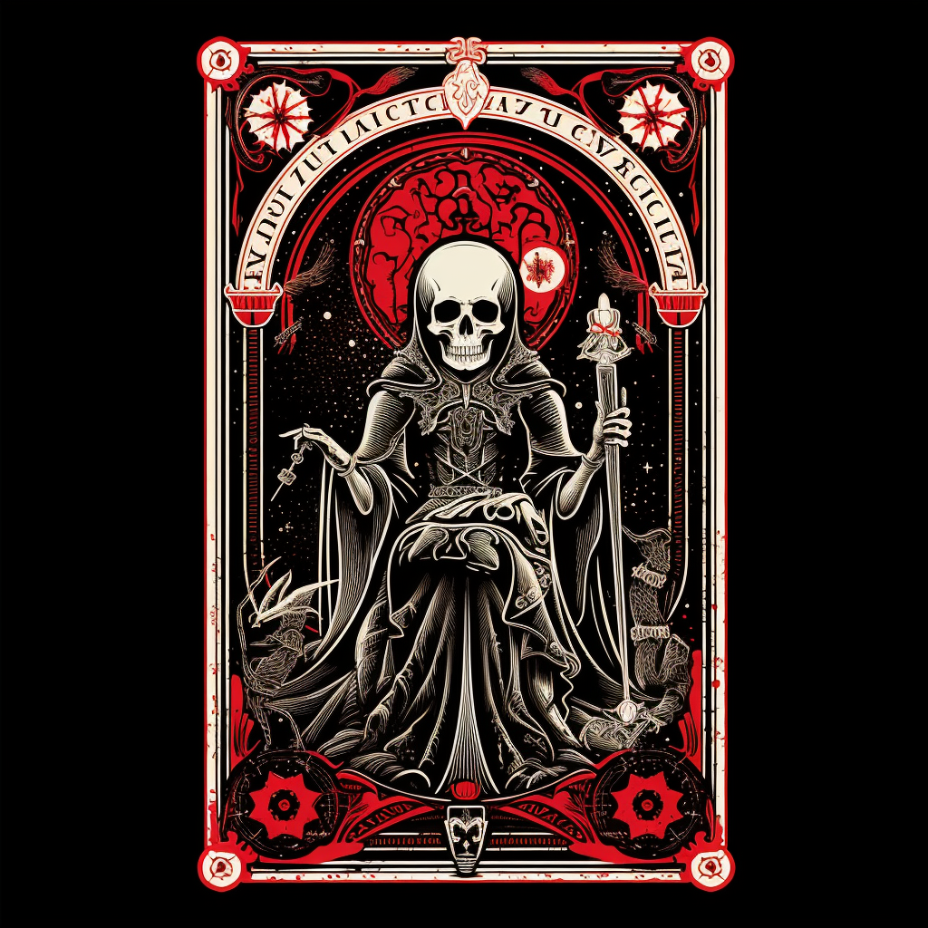 Skeleton engraving on medieval tarot card