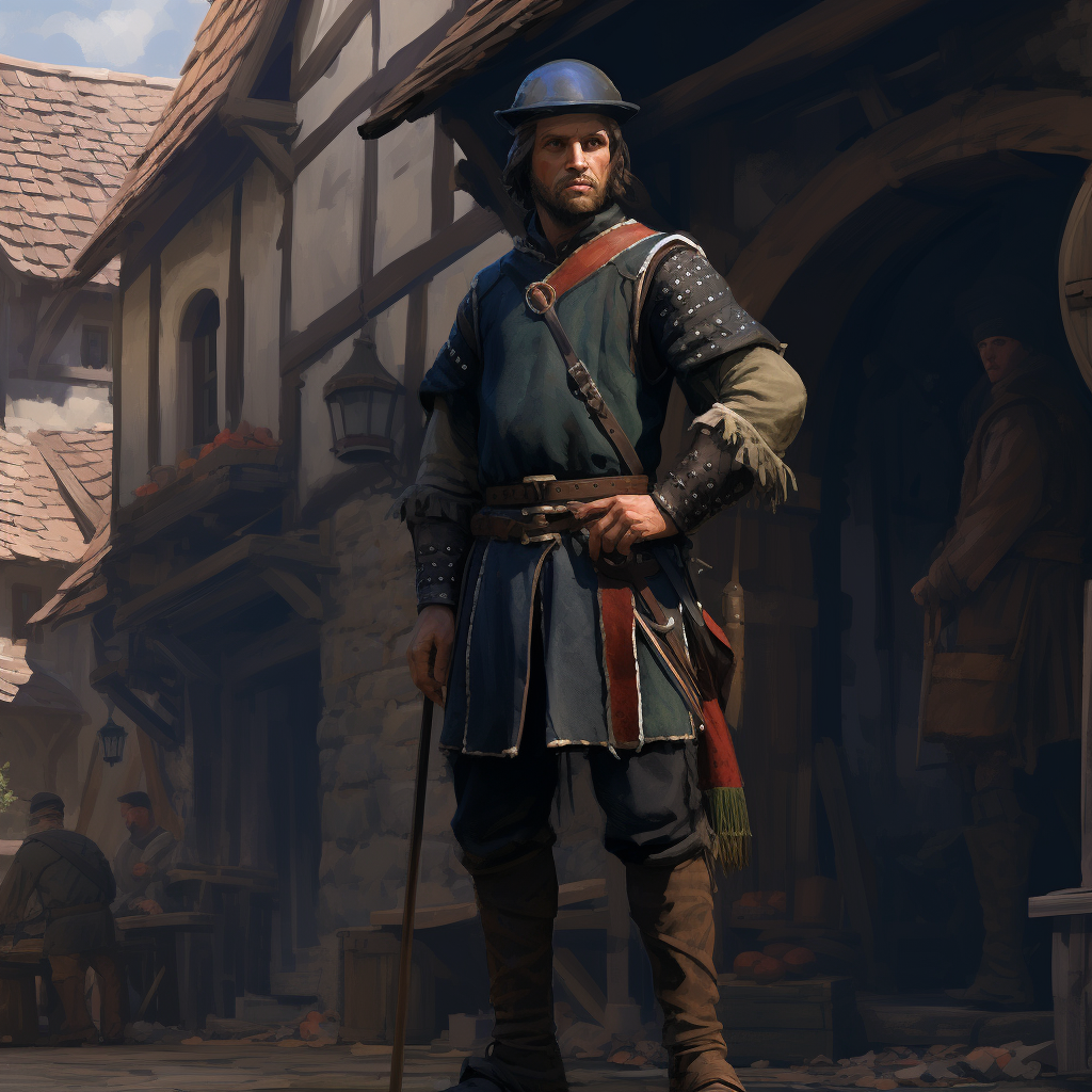 Medieval town guard protecting the village