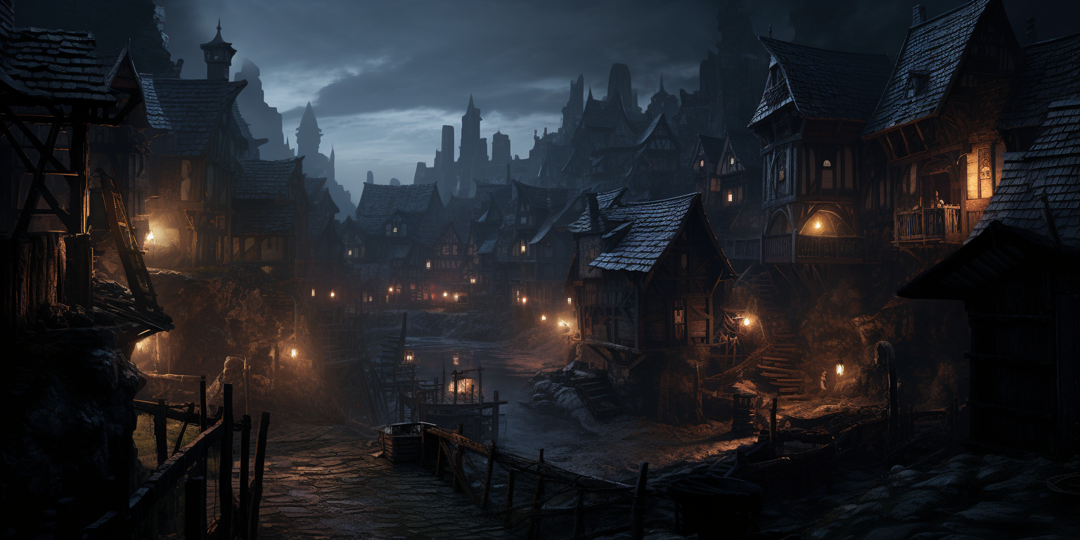 Fortified Medieval Town at Night