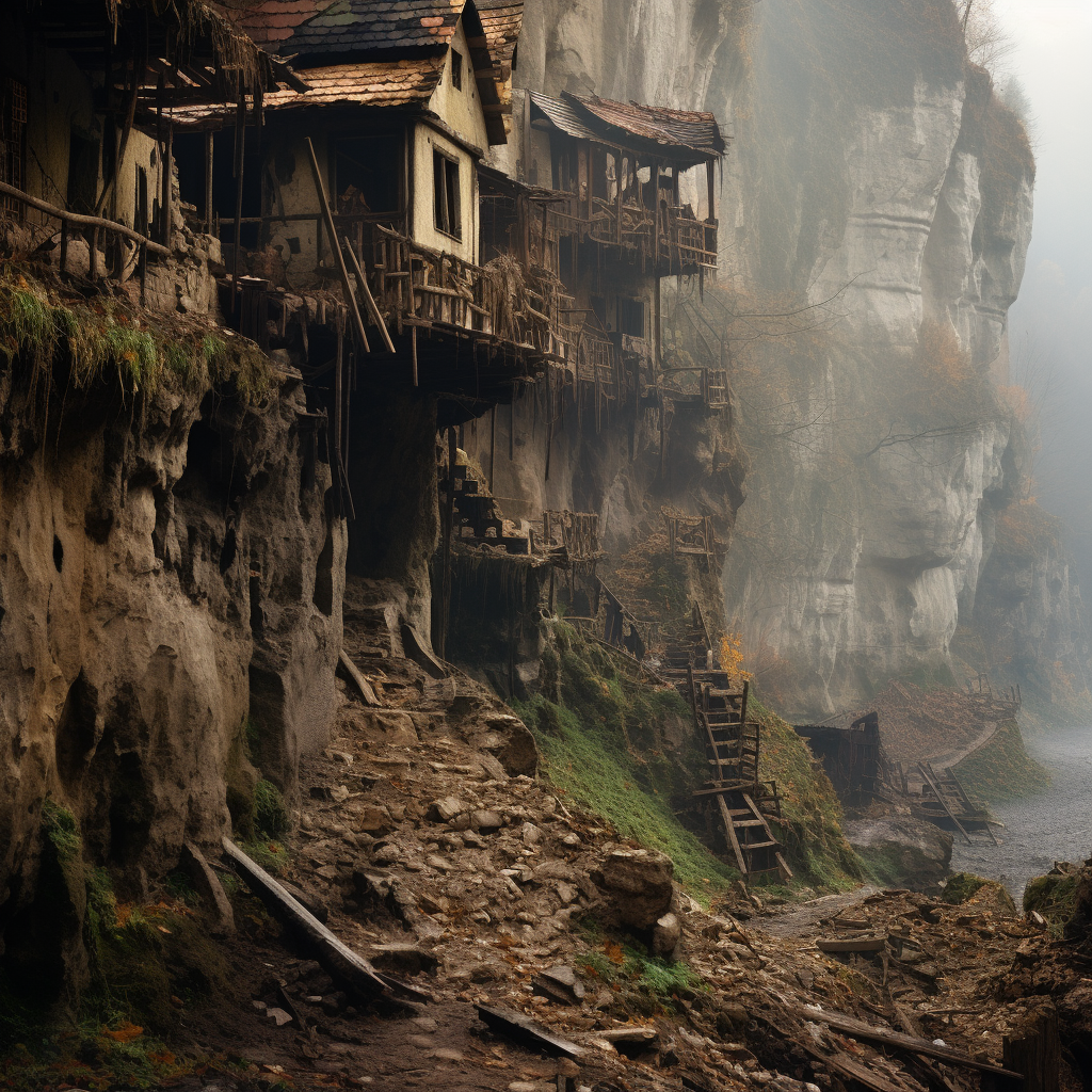 Collapsed medieval village in gorge