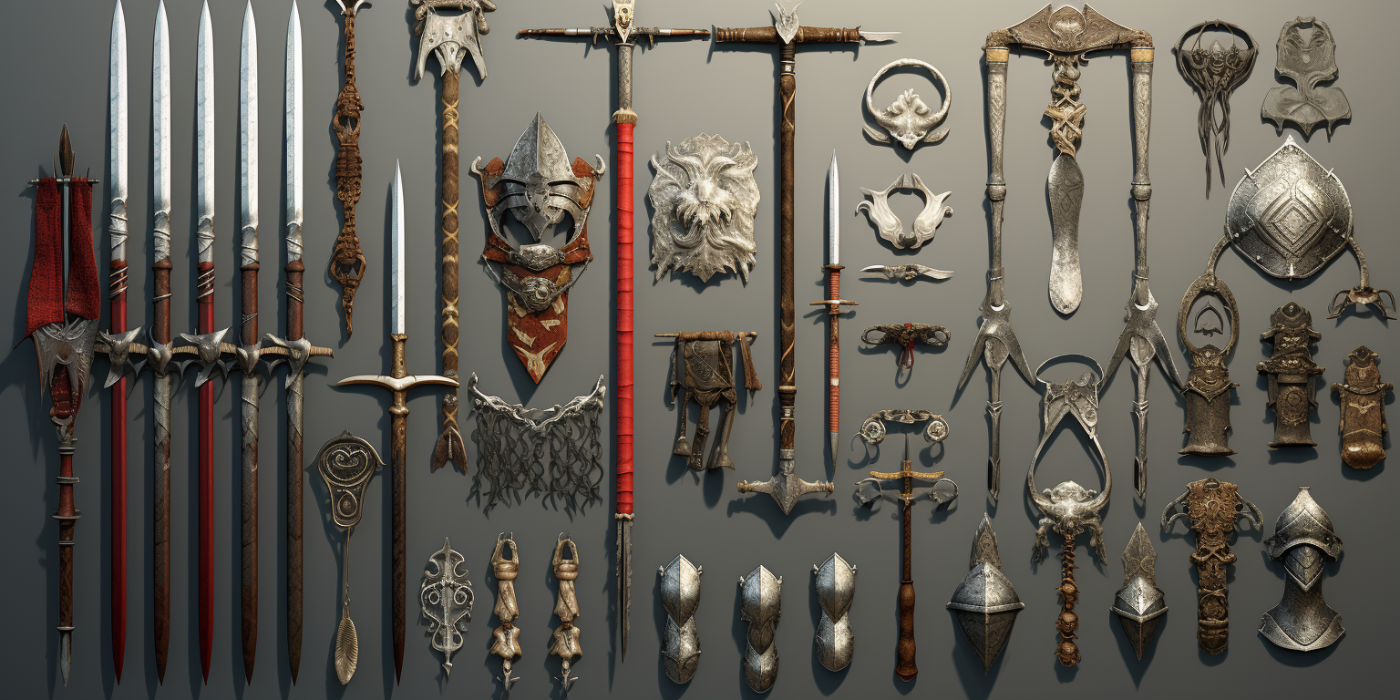 Medieval weapons and armor for battle