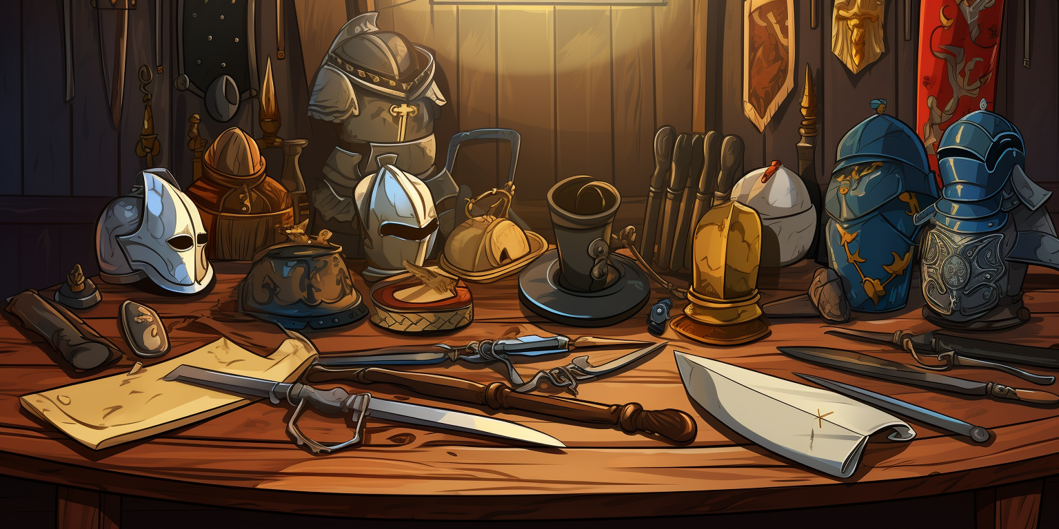 Cartoon-style medieval weapons and armor