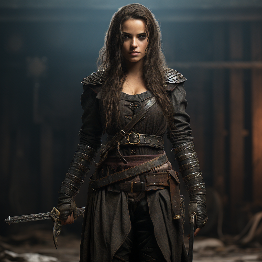 Medieval woman with hook swords