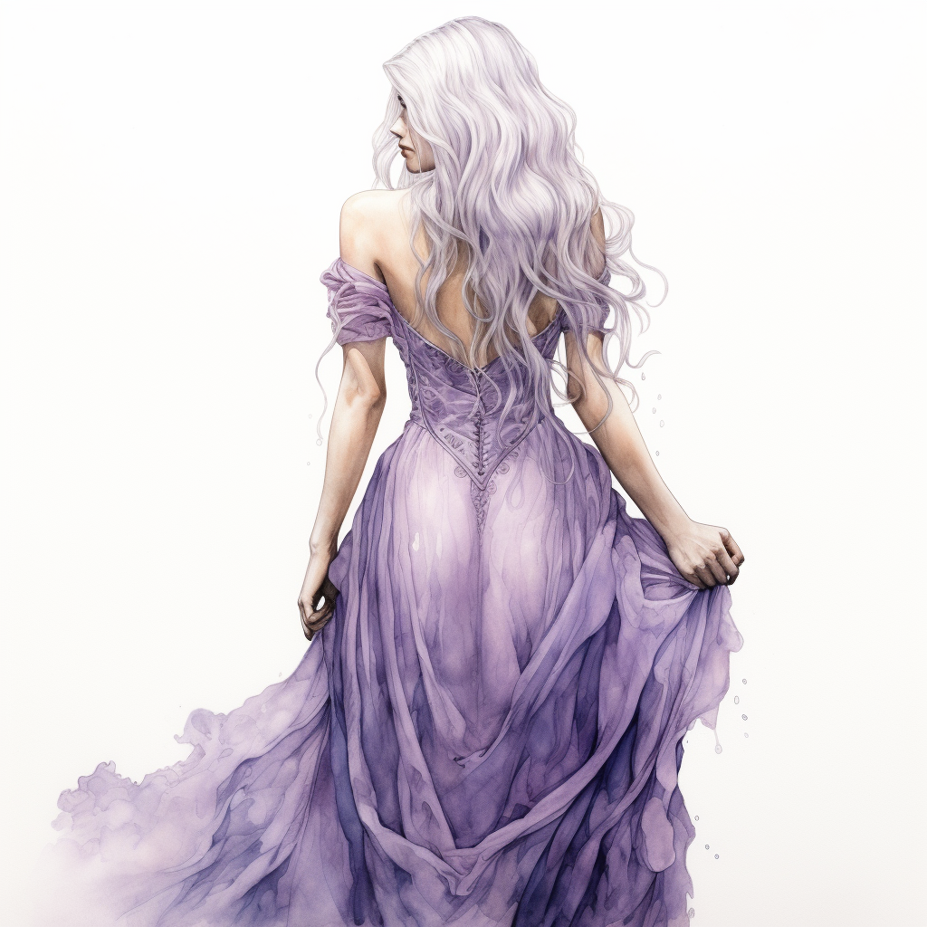 Medieval woman with flowing lavender hair