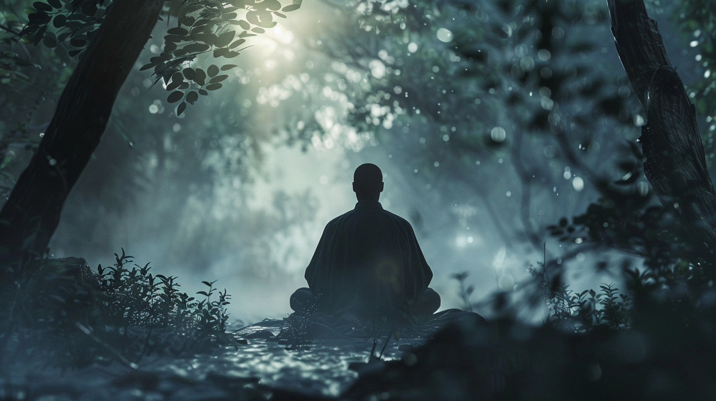 Detailed Meditating Sage Silhouette Image