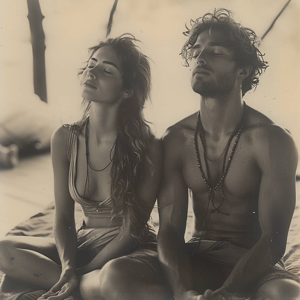 Meditating Tantra Couples in Vintage Setting