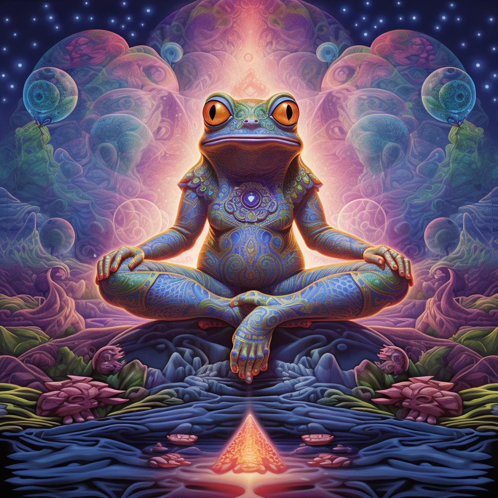 Man meditating with Kambo Frog