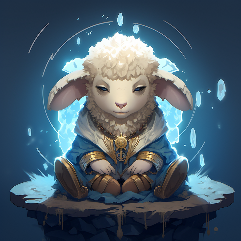 Meditating sheep in League of Legends artstyle