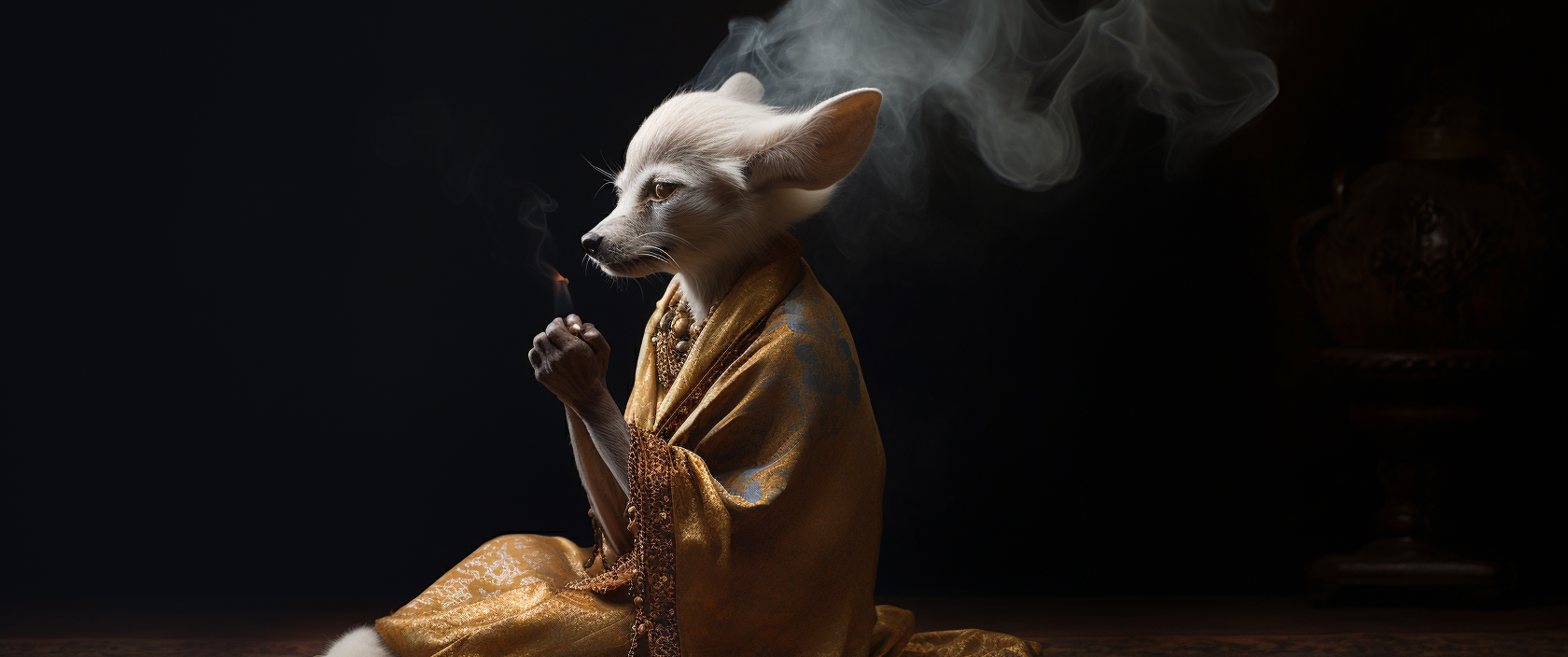 Aged wise fennec fox meditating