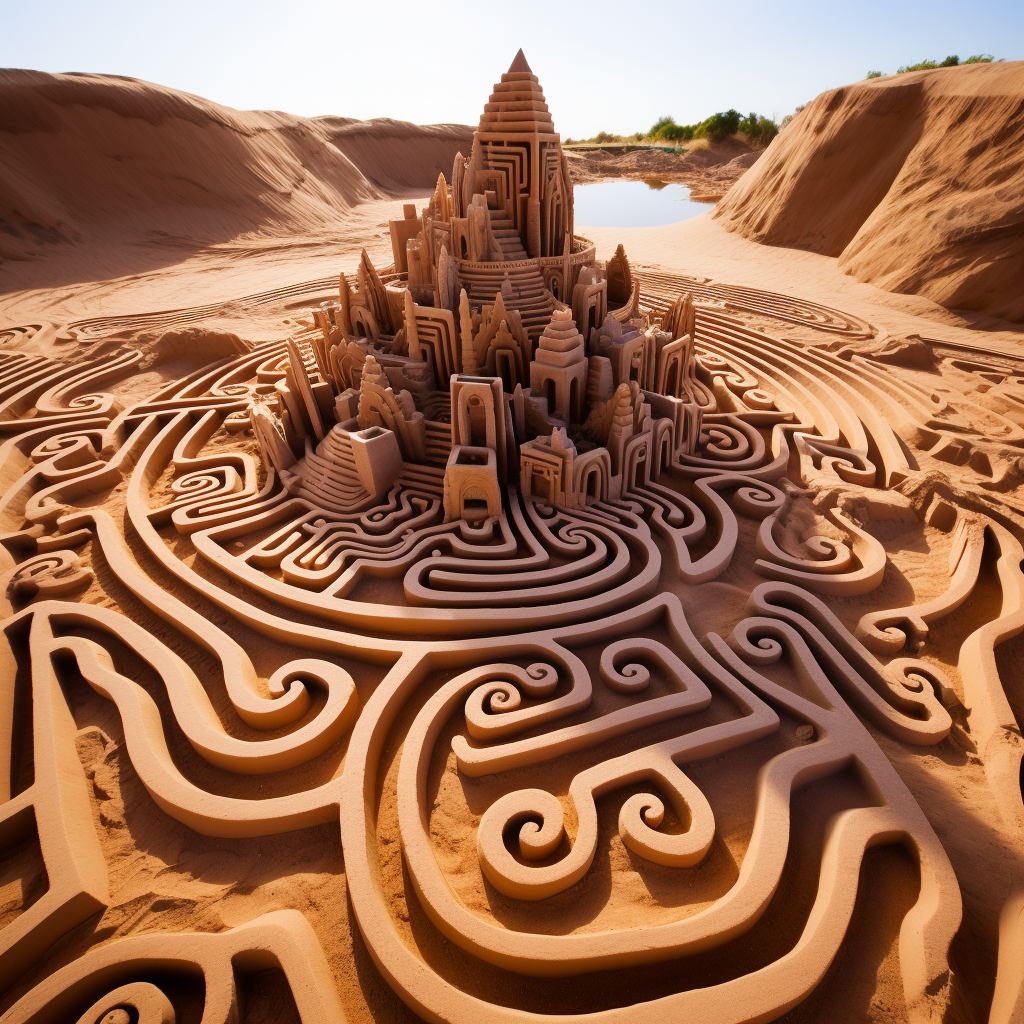 Meditative sand art maze puzzle fantasy