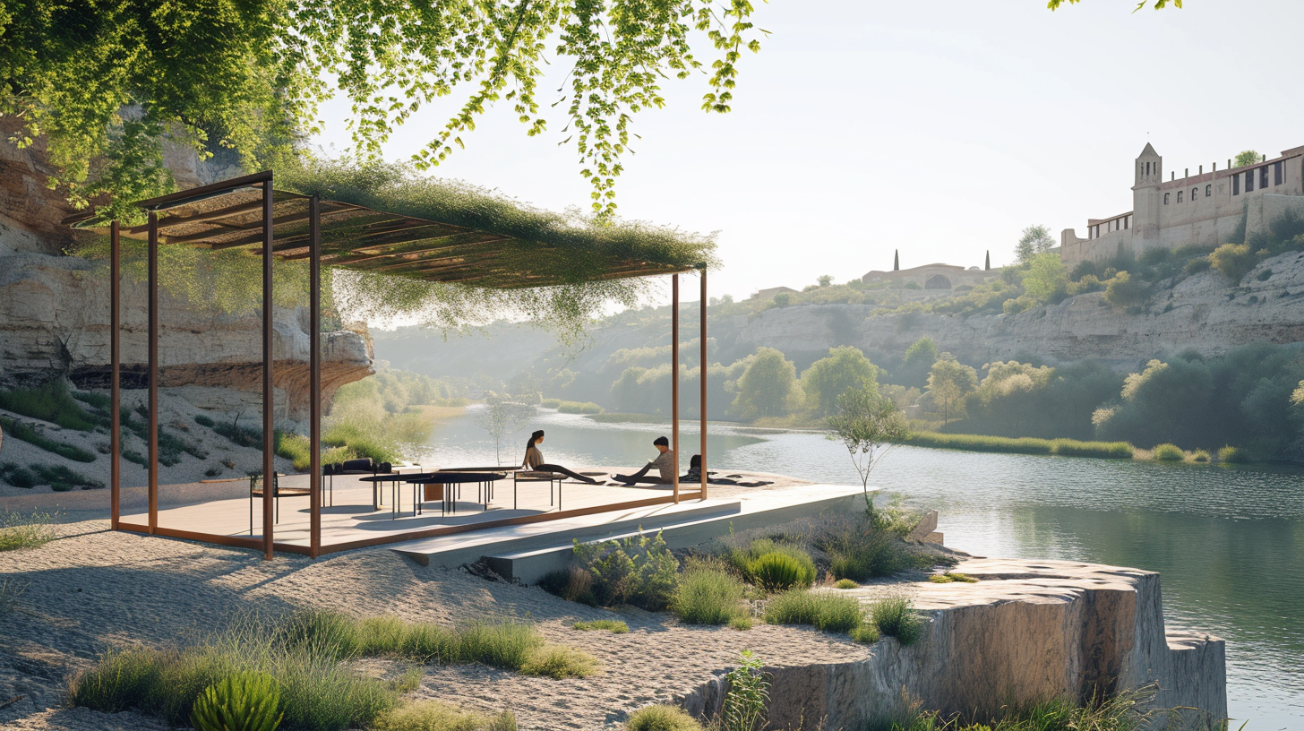 Mediterranean Landscape in Toledo with River and Vegetation