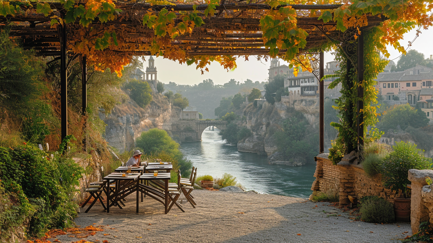 Minimalist Pergole with Vegetation near River in Toledo