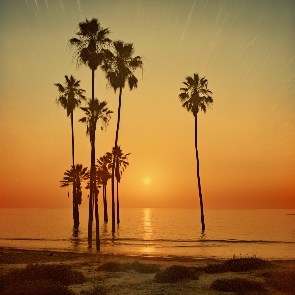 Beautiful Mediterranean palm trees at sunset