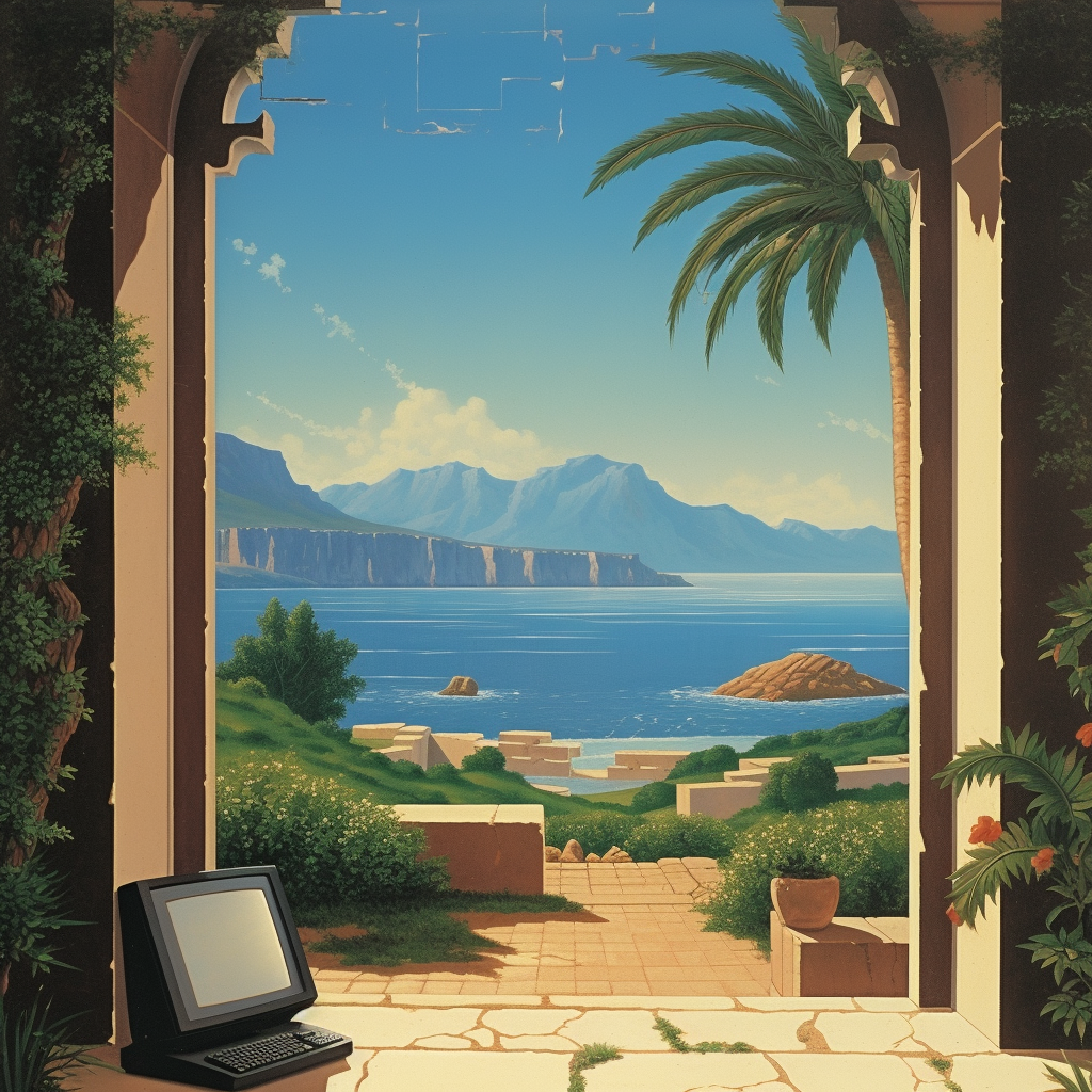 Mediterranean computer advertisement with scenic views