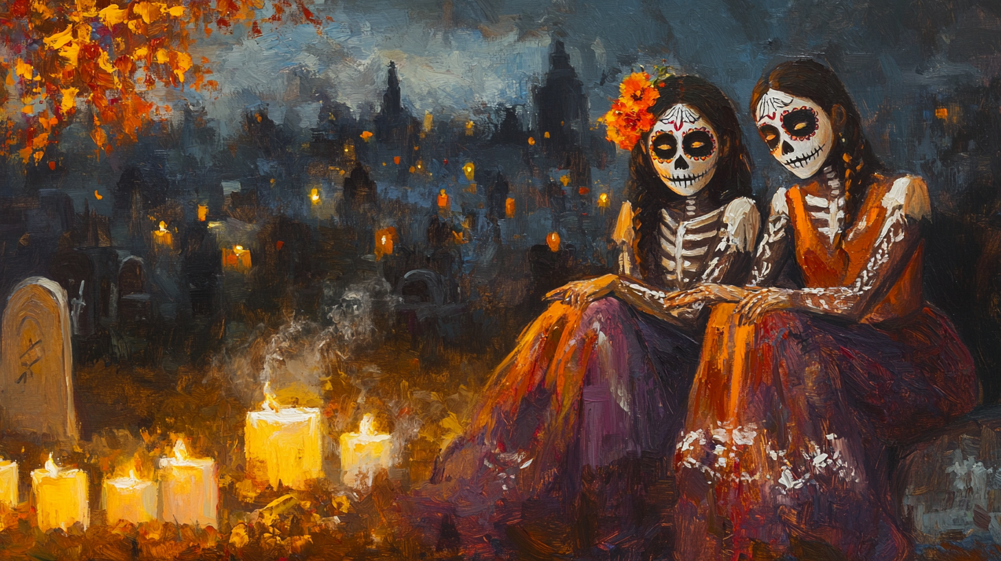 Oil Painting Mexican Women Night Dead